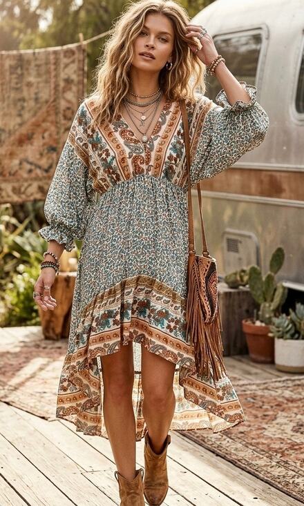 Umgee Dresses & Skirts - Umgee Mixed Print Hi-Low 3/4 Sleeve Border Print Dress Size Large NEW WITH TAGS